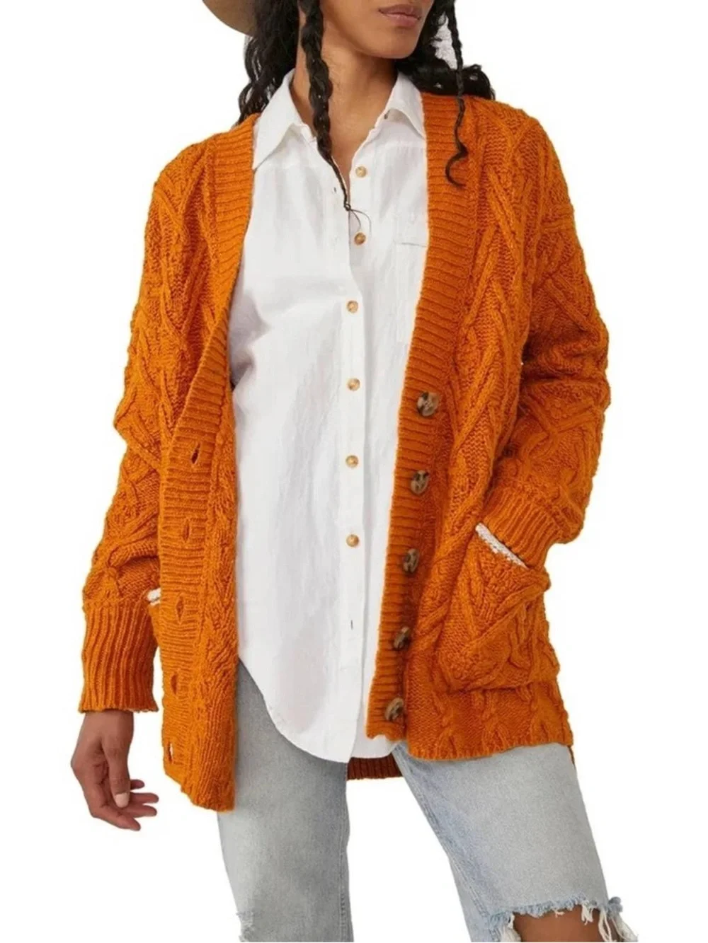Free People • Burnt Orange Montana Cable Knit Cardigan